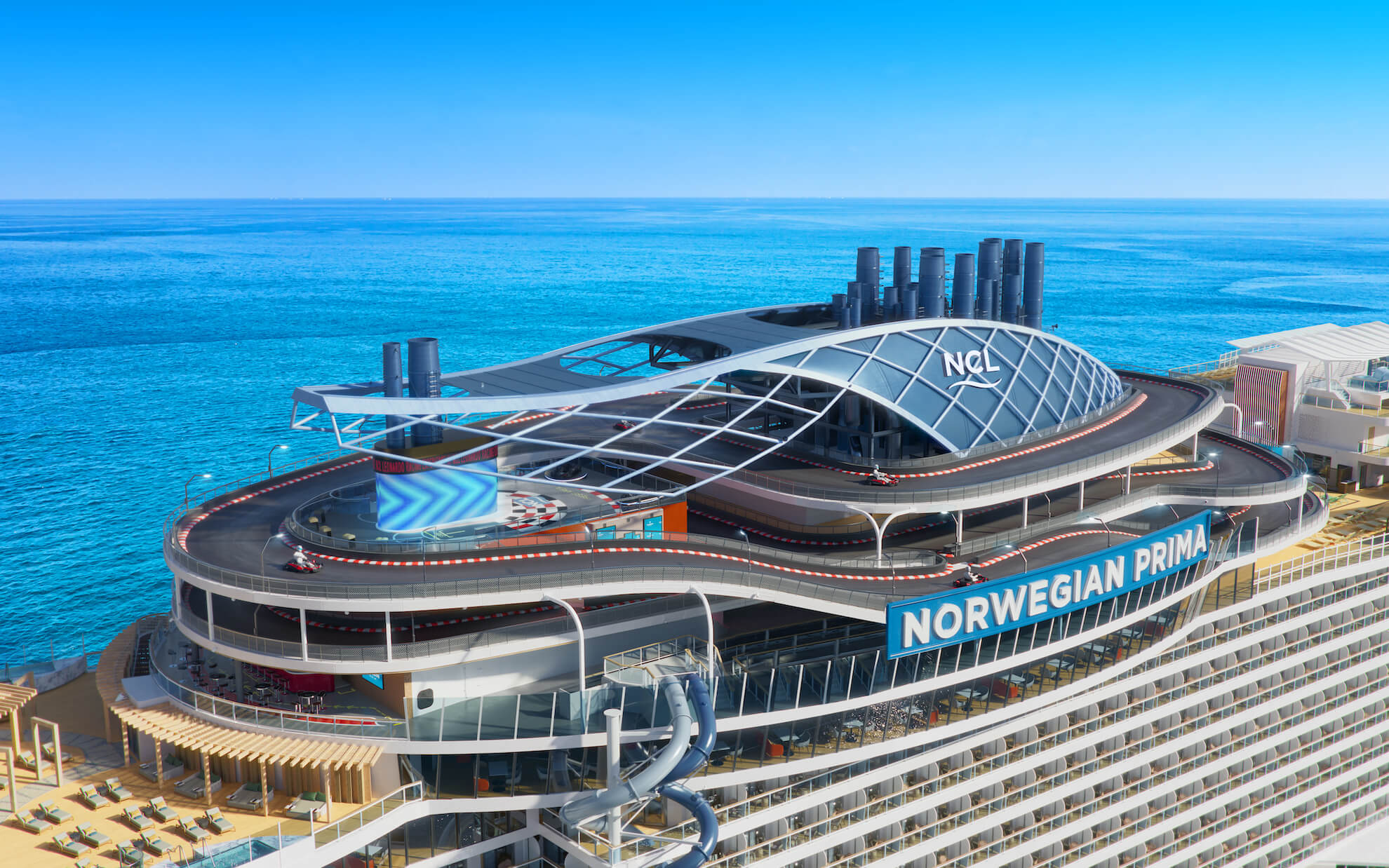 Norwegian Cruise Line Prima Cruise Ship Norwegian Cruise Line Prima with Aerial Speedway go-kart track