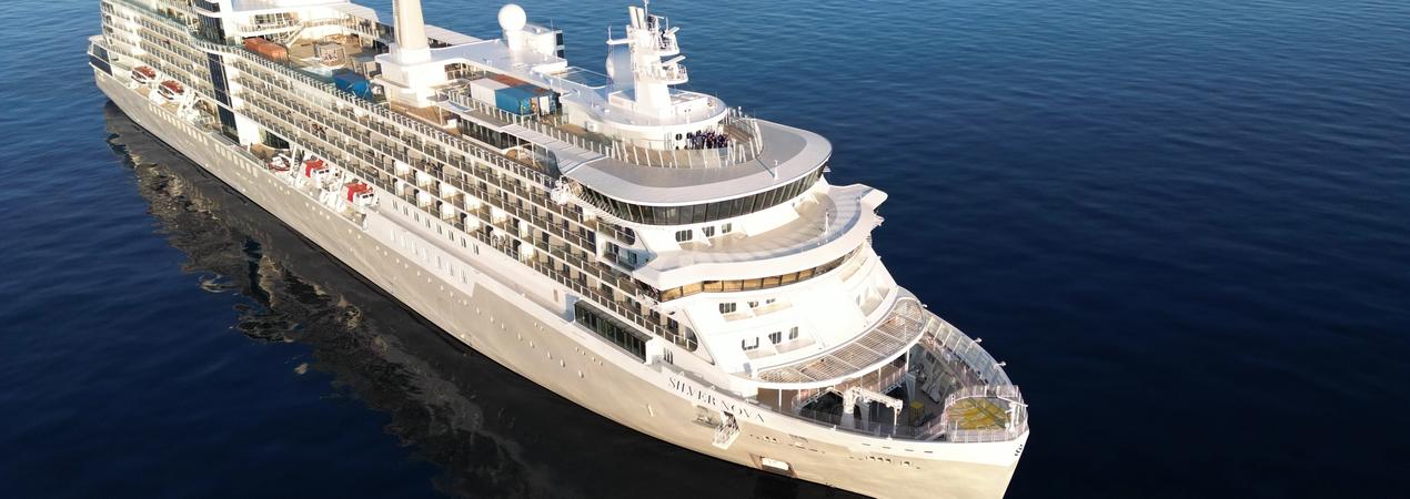 Silversea luxury cruise ship sailing on calm blue waters