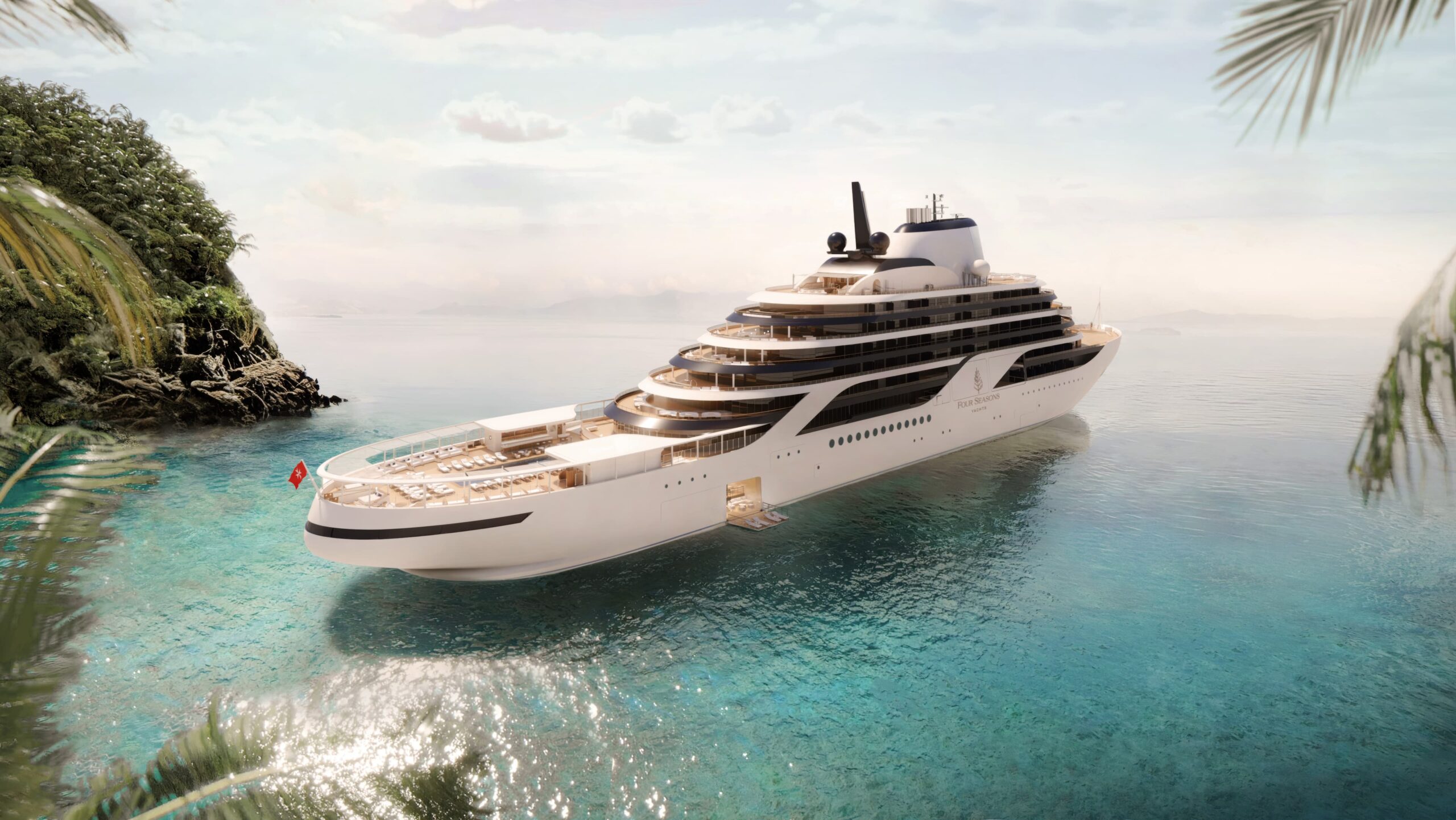 Four Seasons I luxury yacht anchored in tropical paradise waters