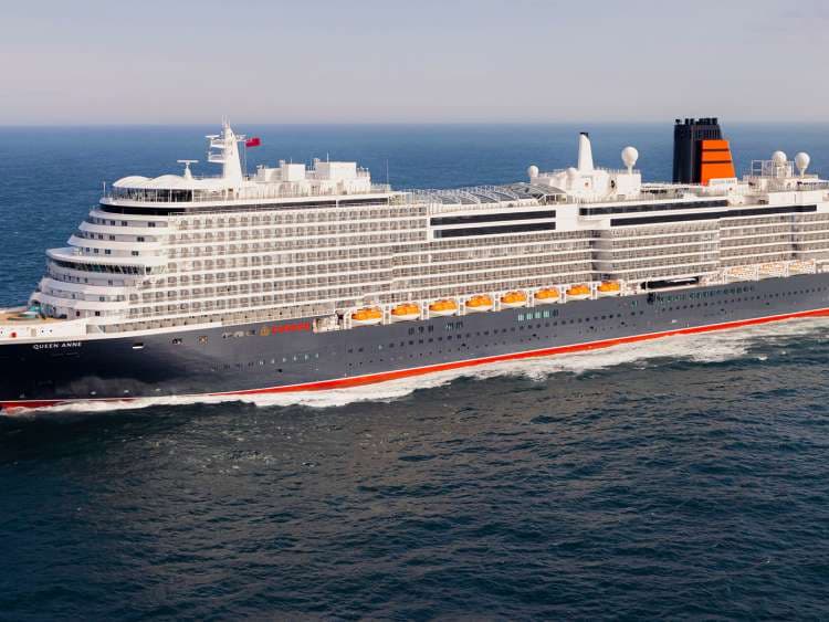 Cruise Ship in New York Harbor at Sunset Cunard cruise ship sailing on open waters
