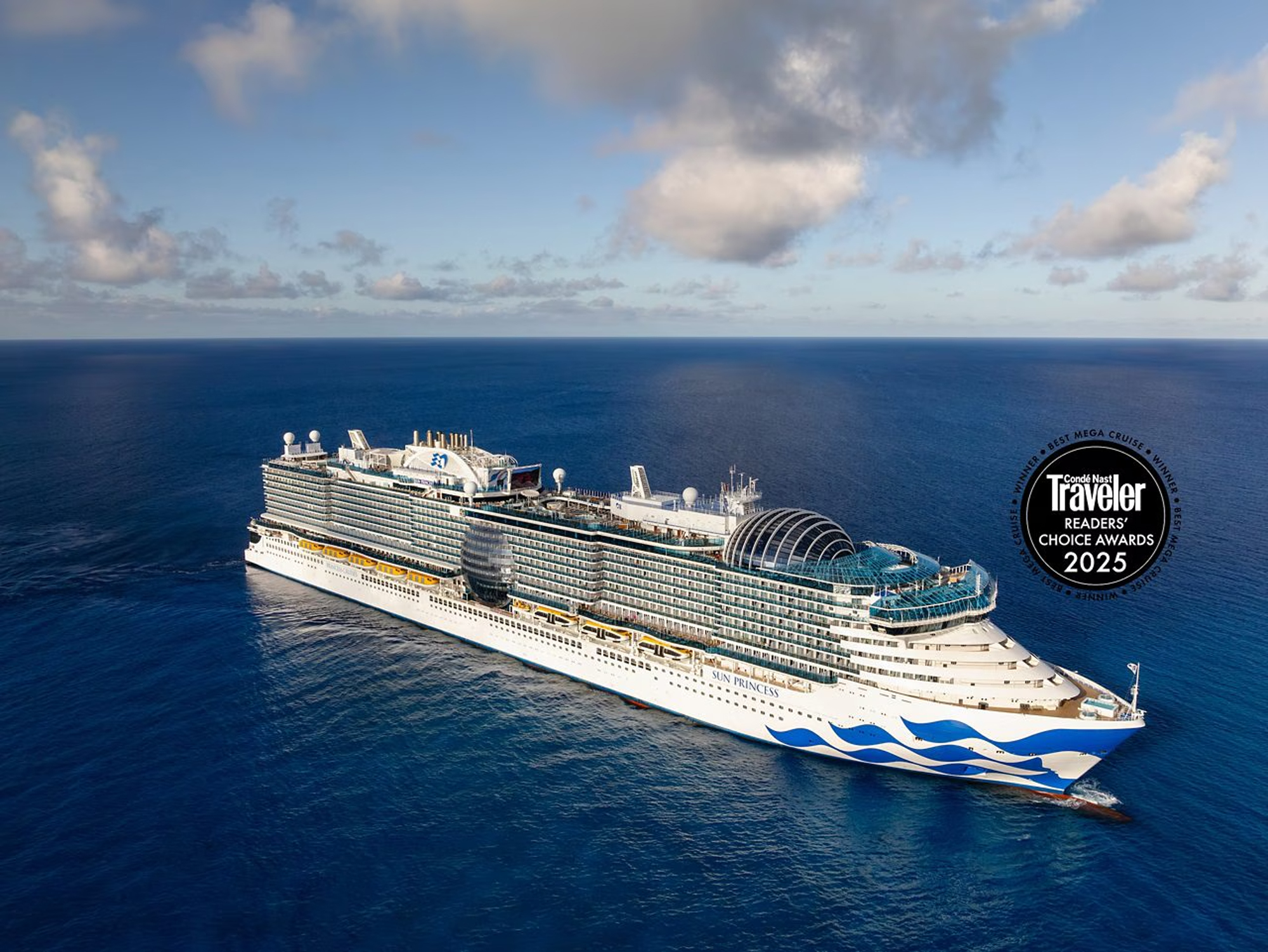 Sun Princess mega cruise ship sailing on calm blue ocean waters