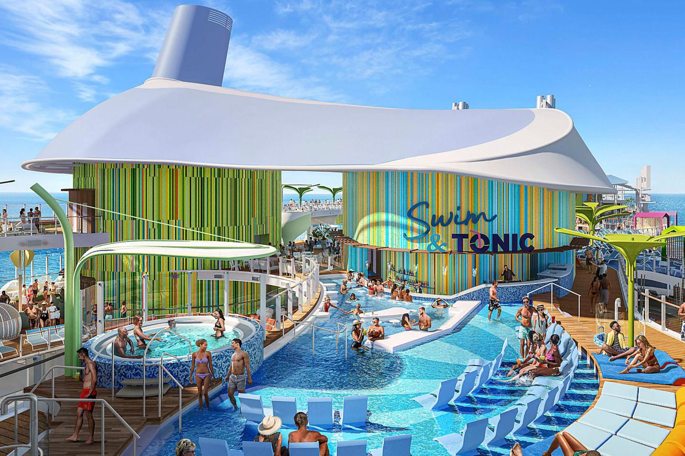 Royal Caribbean, Icon Class, Icon of the Seas, Chill Island, Swim and Tonic Bar, Swim and Tonic Pool