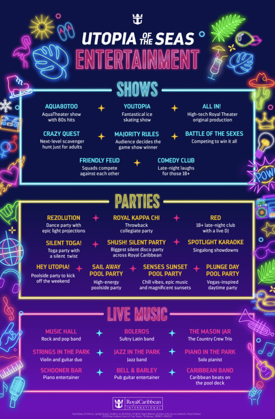 Royal Caribbean, Utopia of the Seas, Entertainment Lineup