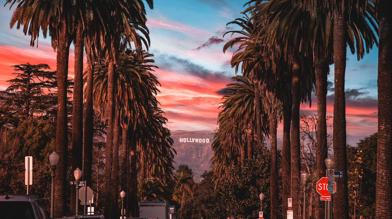 Hollywood Sign at Sunset with Palm Trees Image by Jake Blucker