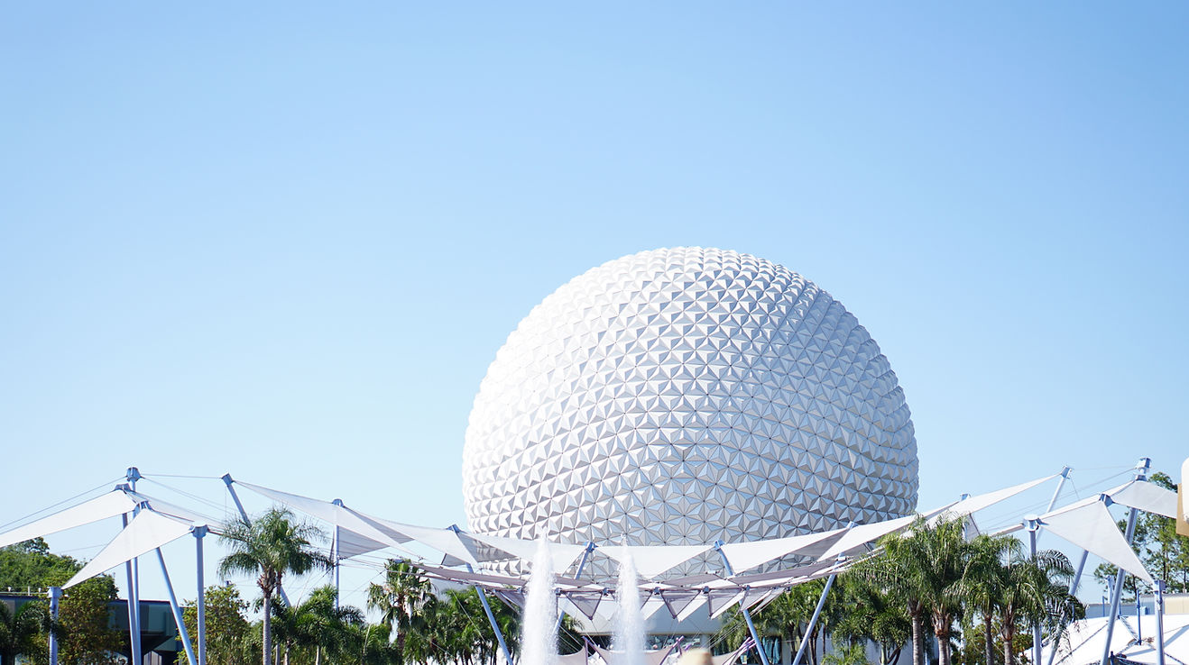 The iconic geodesic dome of Spaceship Earth, EPCOT's centerpiece attraction, rises majestically
