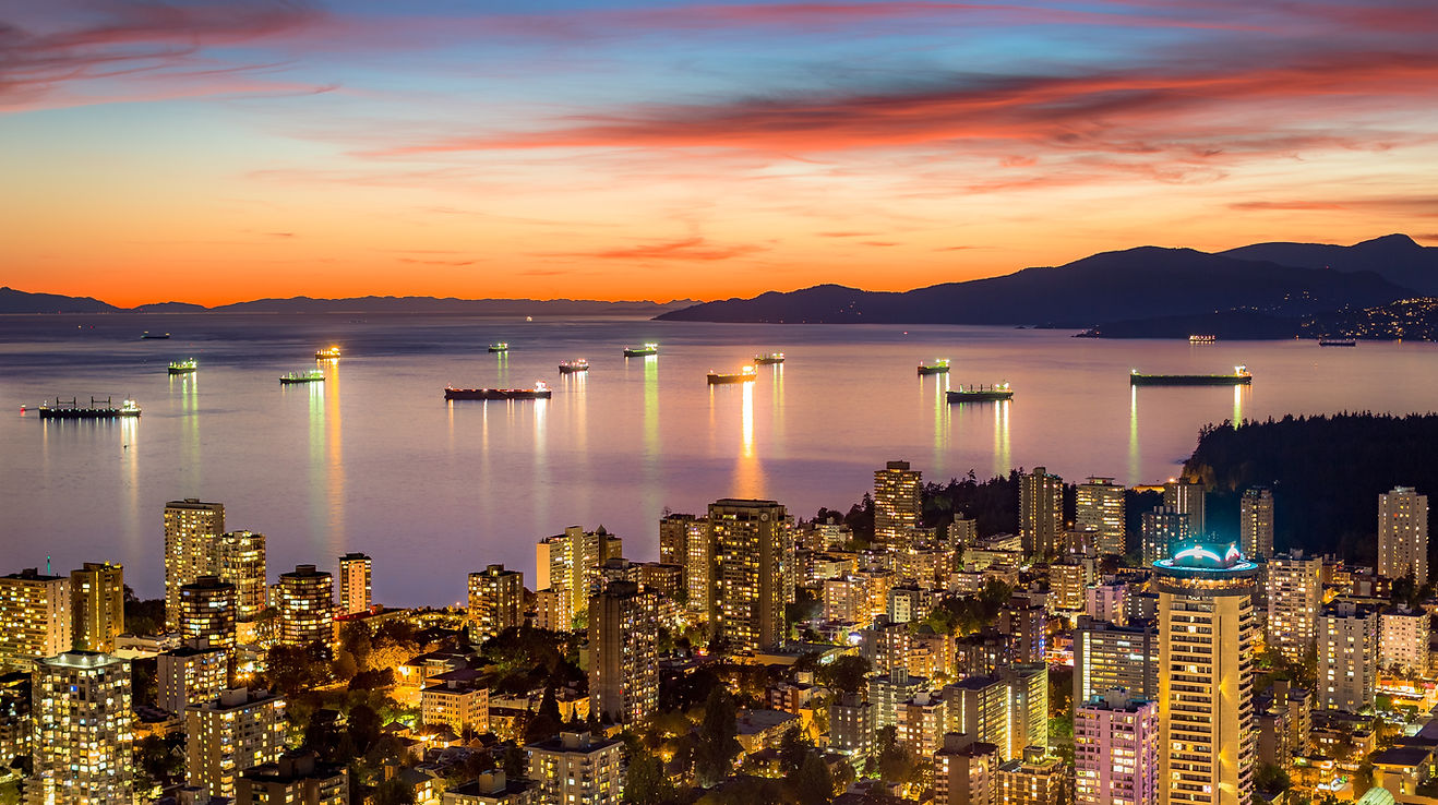 Vancouver Skyline at Twilight with Anchored Ships Image by Mike Benna